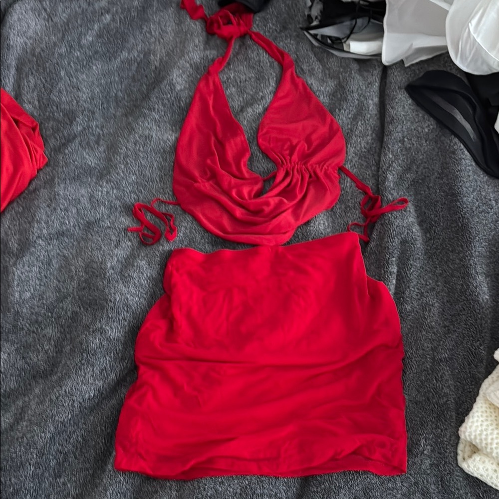 NEW 2 Piece Set: Red Halter Top and Mini Skirt Set